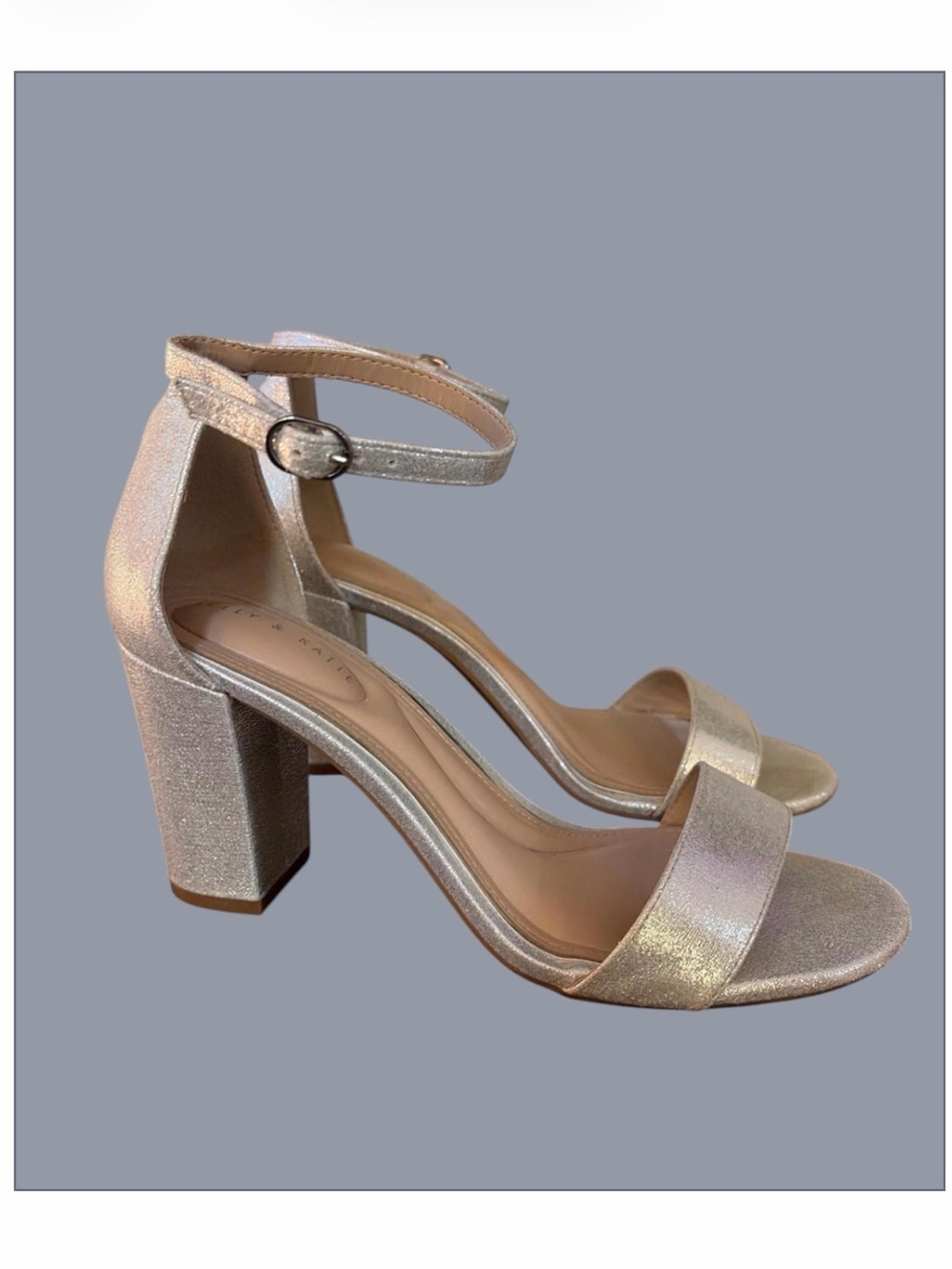 Kelly & Katie Silver Metallic Ankle-Strap Block Heel Sandal